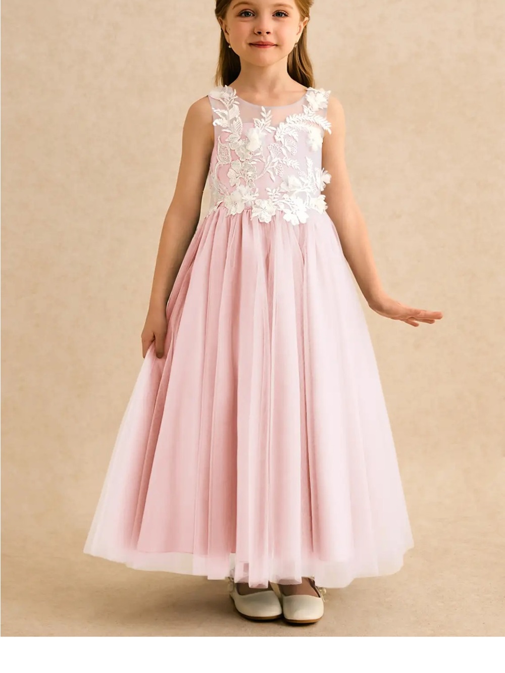 Azazie Mixie Blushing Pink Floral Lace Applique Tulle Flower Girl Ball Gown 4T